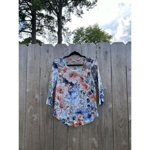 One World Live And Let Live Womens 3/4‎ Sleeve Top Size Small Spring White